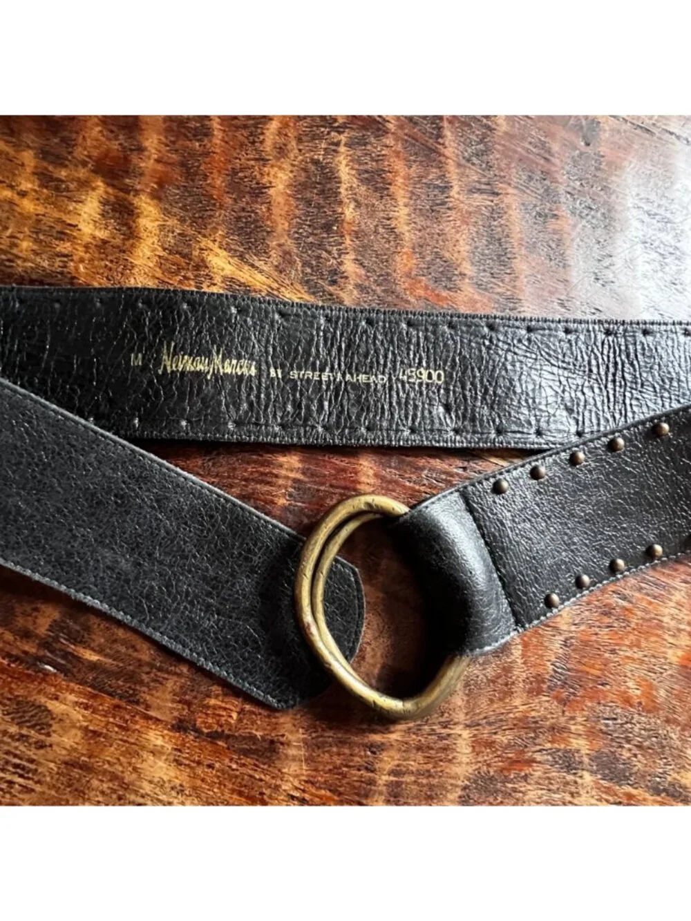 Vintage Neiman Marcus Streets Ahead M Black Leather And Solid Brass Bohemian Bel
